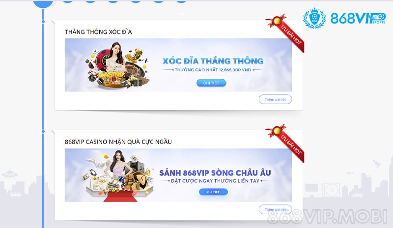 Nhà cái 868VIP cung cấp nhiều chương trình khuyến mãi hấp dẫn cho người chơi Nhà cái 868VIP cung cấp nhiều chương trình khuyến mãi hấp dẫn cho người chơi